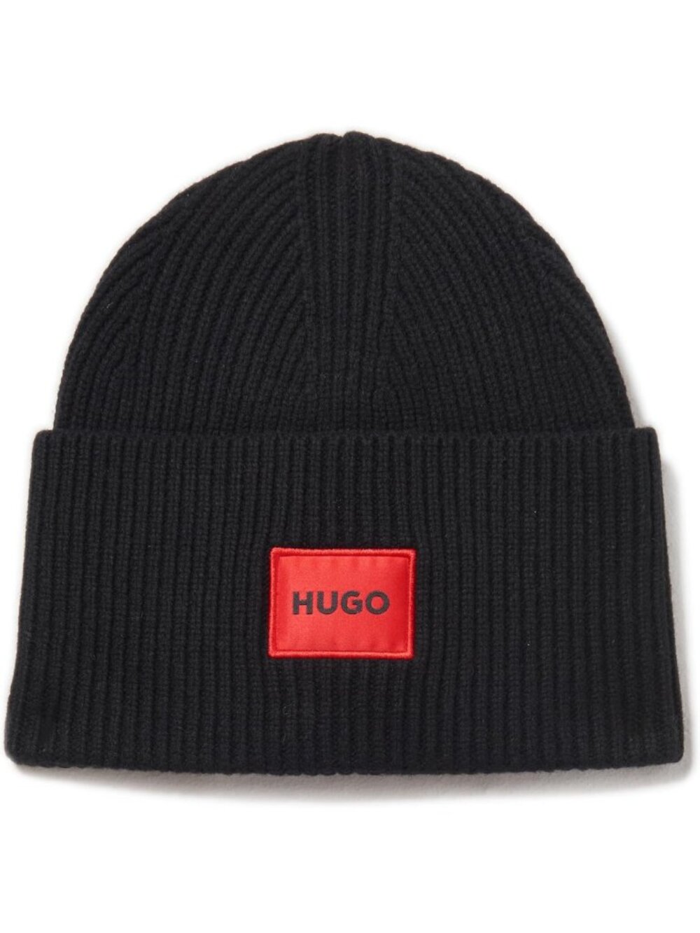 HUGO Women's Woven Logo Ribbed Knit Hat